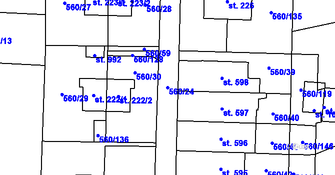 Parcela st. 560/24 v KÚ Mladcová, Katastrální mapa