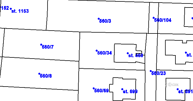 Parcela st. 560/34 v KÚ Mladcová, Katastrální mapa