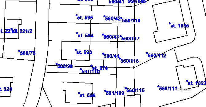Parcela st. 560/44 v KÚ Mladcová, Katastrální mapa