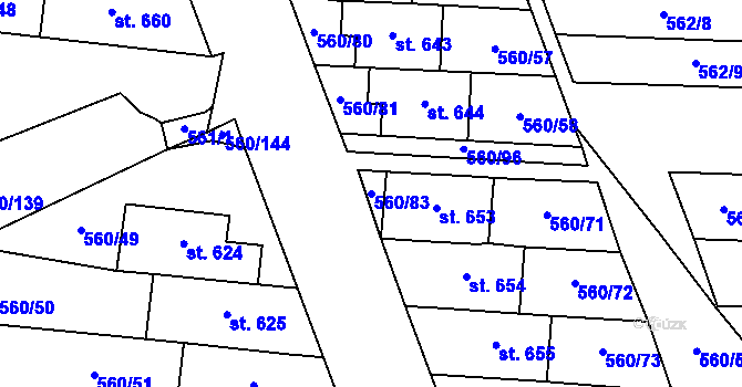 Parcela st. 560/83 v KÚ Mladcová, Katastrální mapa