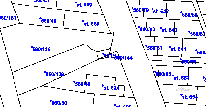 Parcela st. 561/1 v KÚ Mladcová, Katastrální mapa