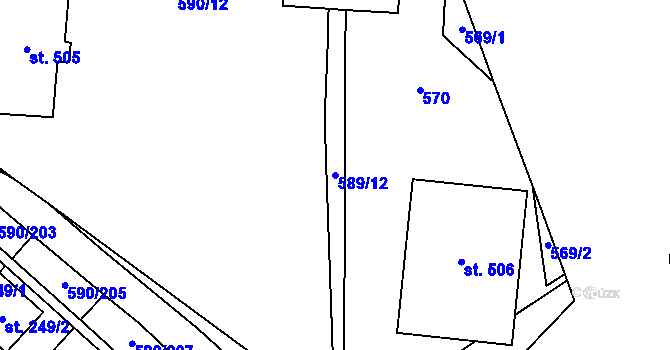 Parcela st. 589/12 v KÚ Mladcová, Katastrální mapa