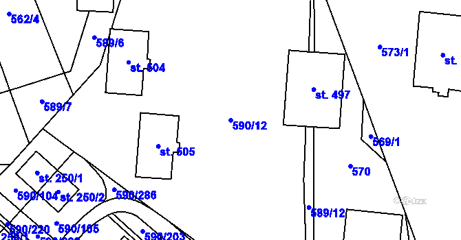 Parcela st. 590/12 v KÚ Mladcová, Katastrální mapa