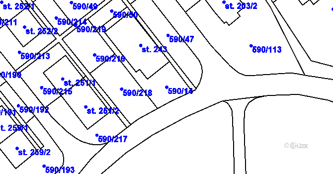 Parcela st. 590/14 v KÚ Mladcová, Katastrální mapa
