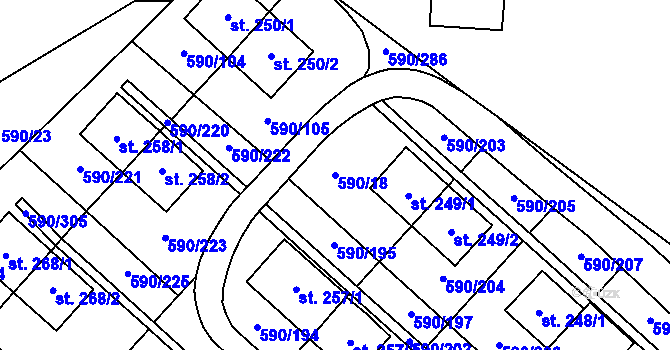 Parcela st. 590/18 v KÚ Mladcová, Katastrální mapa
