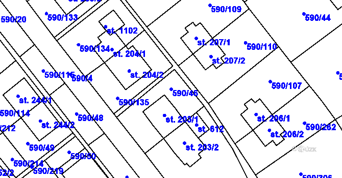 Parcela st. 590/46 v KÚ Mladcová, Katastrální mapa