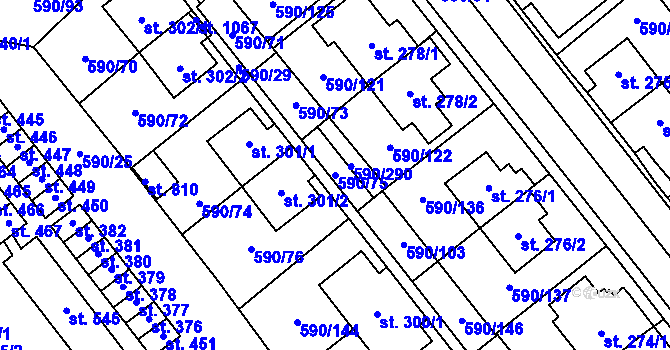 Parcela st. 590/75 v KÚ Mladcová, Katastrální mapa