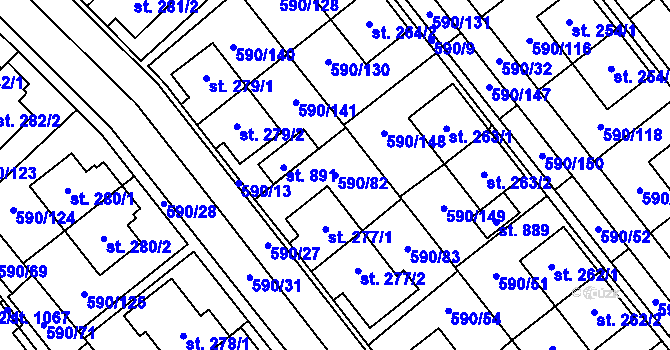 Parcela st. 590/82 v KÚ Mladcová, Katastrální mapa