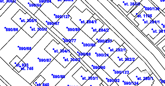 Parcela st. 590/86 v KÚ Mladcová, Katastrální mapa