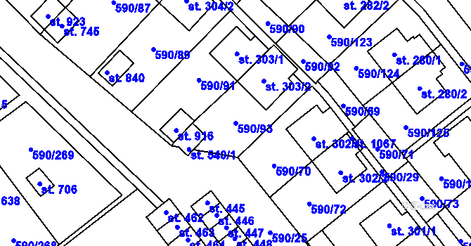Parcela st. 590/93 v KÚ Mladcová, Katastrální mapa