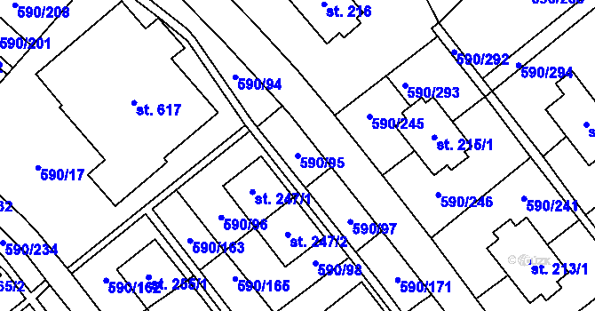 Parcela st. 590/95 v KÚ Mladcová, Katastrální mapa