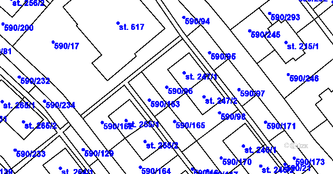 Parcela st. 590/96 v KÚ Mladcová, Katastrální mapa
