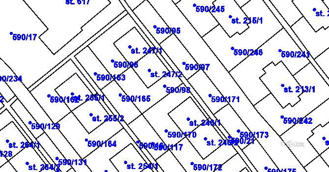 Parcela st. 590/98 v KÚ Mladcová, Katastrální mapa