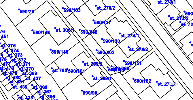 Parcela st. 590/102 v KÚ Mladcová, Katastrální mapa