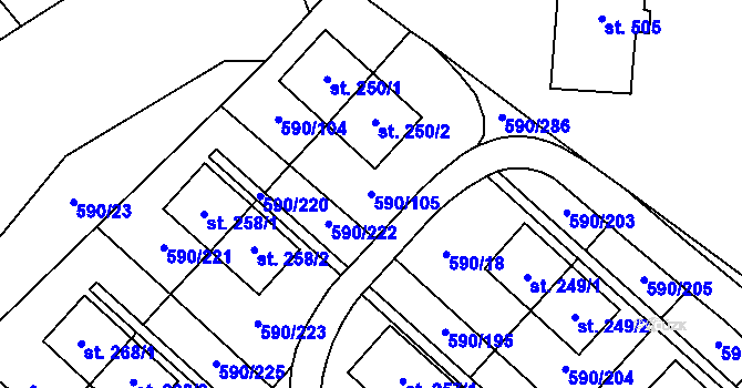 Parcela st. 590/105 v KÚ Mladcová, Katastrální mapa