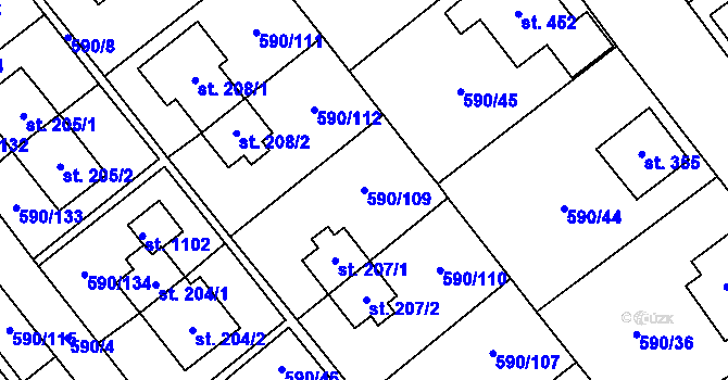 Parcela st. 590/109 v KÚ Mladcová, Katastrální mapa