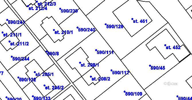 Parcela st. 590/111 v KÚ Mladcová, Katastrální mapa