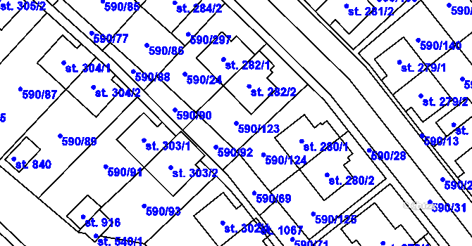 Parcela st. 590/123 v KÚ Mladcová, Katastrální mapa