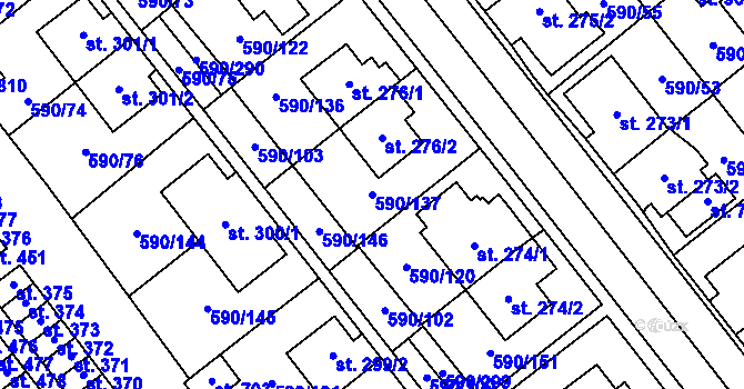 Parcela st. 590/137 v KÚ Mladcová, Katastrální mapa