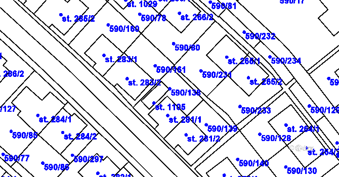 Parcela st. 590/138 v KÚ Mladcová, Katastrální mapa