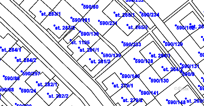 Parcela st. 590/139 v KÚ Mladcová, Katastrální mapa