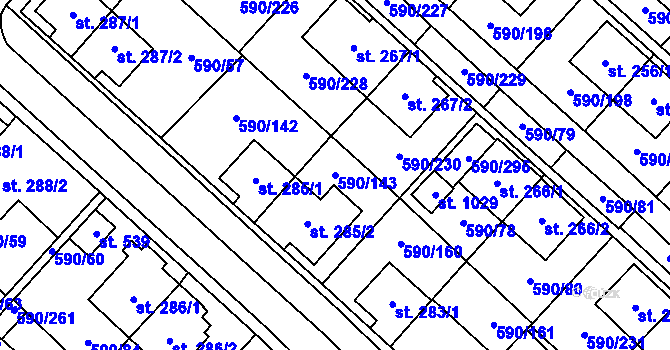 Parcela st. 590/143 v KÚ Mladcová, Katastrální mapa