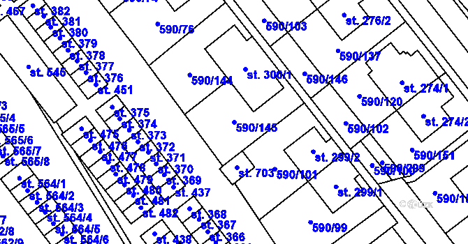Parcela st. 590/145 v KÚ Mladcová, Katastrální mapa