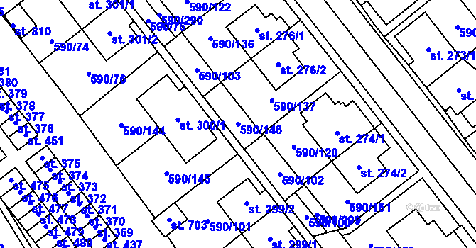 Parcela st. 590/146 v KÚ Mladcová, Katastrální mapa