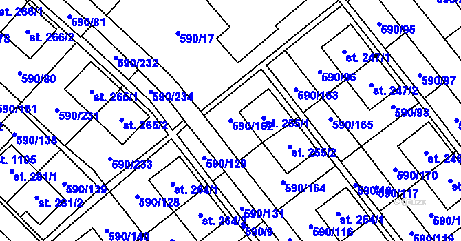 Parcela st. 590/162 v KÚ Mladcová, Katastrální mapa