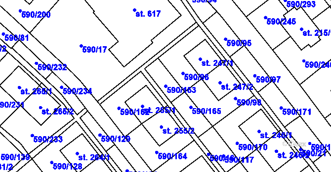Parcela st. 590/163 v KÚ Mladcová, Katastrální mapa