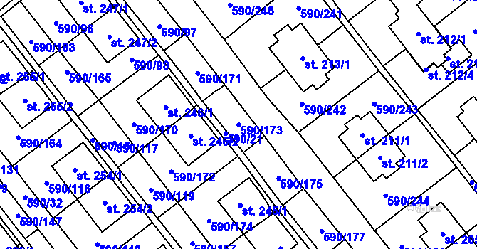 Parcela st. 590/173 v KÚ Mladcová, Katastrální mapa