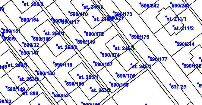 Parcela st. 590/174 v KÚ Mladcová, Katastrální mapa