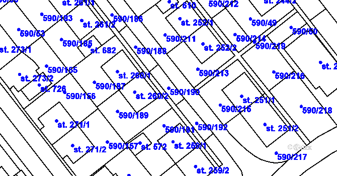 Parcela st. 590/190 v KÚ Mladcová, Katastrální mapa