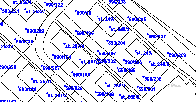 Parcela st. 590/197 v KÚ Mladcová, Katastrální mapa