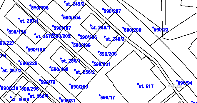 Parcela st. 590/208 v KÚ Mladcová, Katastrální mapa