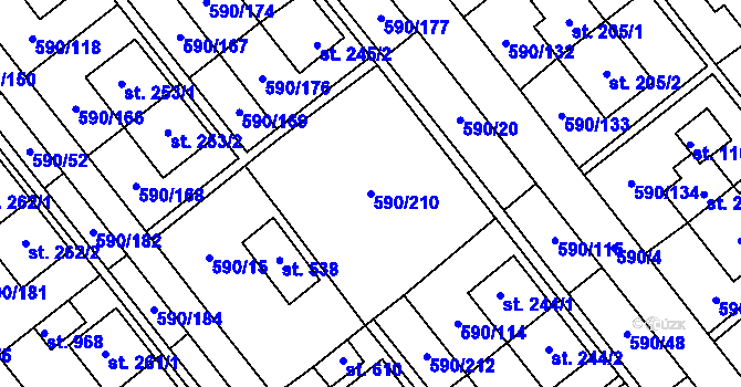 Parcela st. 590/210 v KÚ Mladcová, Katastrální mapa