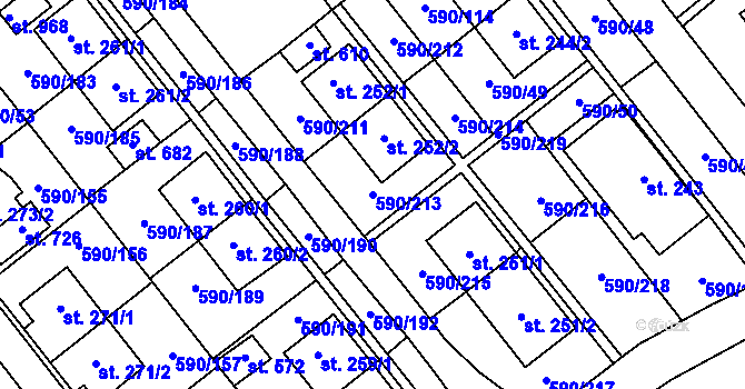 Parcela st. 590/213 v KÚ Mladcová, Katastrální mapa