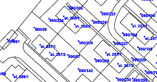 Parcela st. 590/226 v KÚ Mladcová, Katastrální mapa