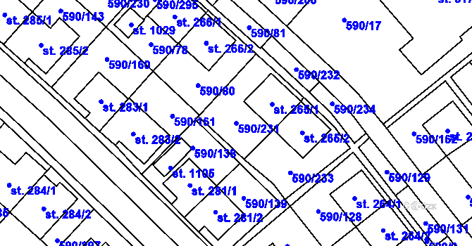 Parcela st. 590/231 v KÚ Mladcová, Katastrální mapa