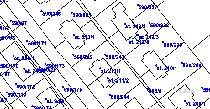 Parcela st. 590/243 v KÚ Mladcová, Katastrální mapa