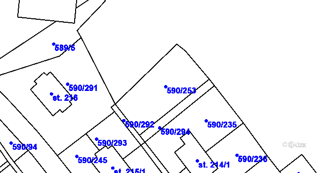 Parcela st. 590/253 v KÚ Mladcová, Katastrální mapa