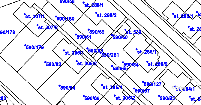 Parcela st. 590/261 v KÚ Mladcová, Katastrální mapa