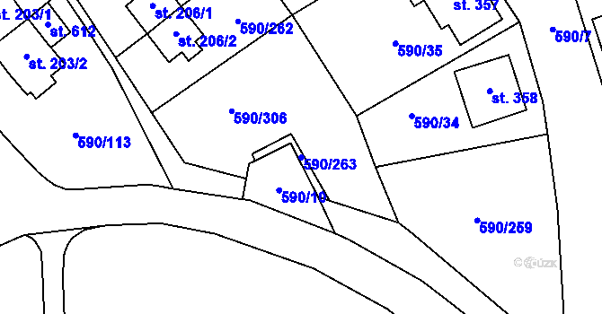 Parcela st. 590/263 v KÚ Mladcová, Katastrální mapa