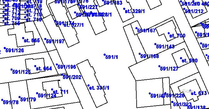 Parcela st. 591/1 v KÚ Mladcová, Katastrální mapa