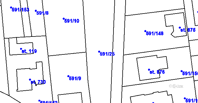 Parcela st. 591/25 v KÚ Mladcová, Katastrální mapa