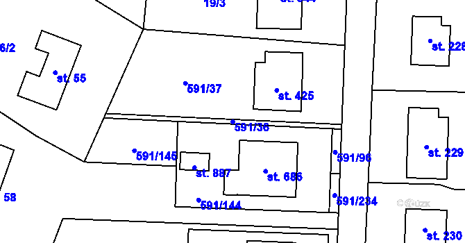 Parcela st. 591/36 v KÚ Mladcová, Katastrální mapa