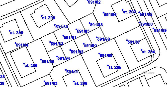 Parcela st. 591/90 v KÚ Mladcová, Katastrální mapa