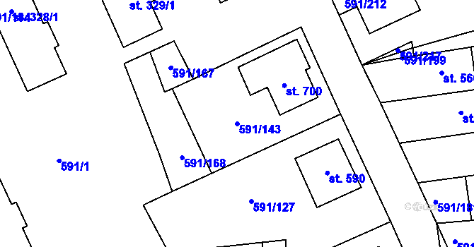 Parcela st. 591/143 v KÚ Mladcová, Katastrální mapa