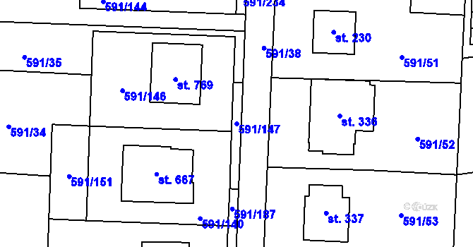 Parcela st. 591/147 v KÚ Mladcová, Katastrální mapa