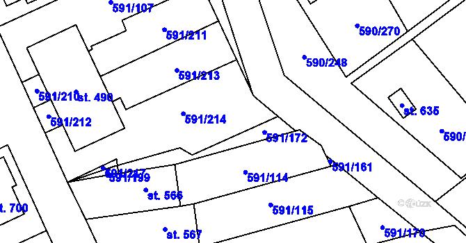 Parcela st. 591/171 v KÚ Mladcová, Katastrální mapa